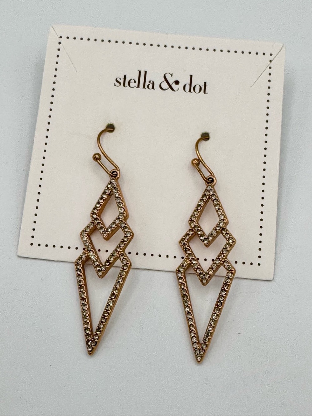 Stella & Dot Rose Gold pace Crystal Geo Drop Earrings No Box